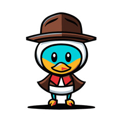cute vector illustration of a duck with a hat