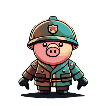 recommend clip art: cute vector illustration of a soldier pig