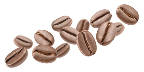 Flying delicious coffee beans, cut out