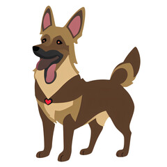 German shepherd smiley dog flat illustration, isolated ,Generative AI ,sticker for t-shirts