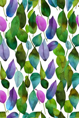 Watercolor pattern leaves, calm colors, watercolor paper texture, big space between leaves, isolated, spaces, mockup, wallpaper