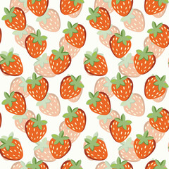 Seamless pattern with strawberry on color background. Natural delicious fresh ripe tasty fruit. Vector illustration for print, fabric, textile, banner, other design. Food concept.