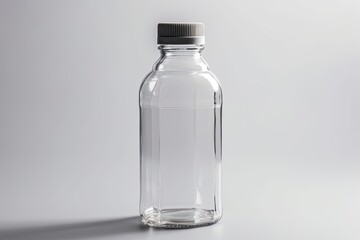 Clear Glass Bottle with a Black Cap on a White Background. Generative AI