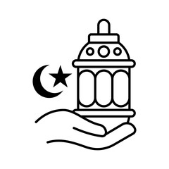 giving lampion with hand islamic outline icon button vector illustration