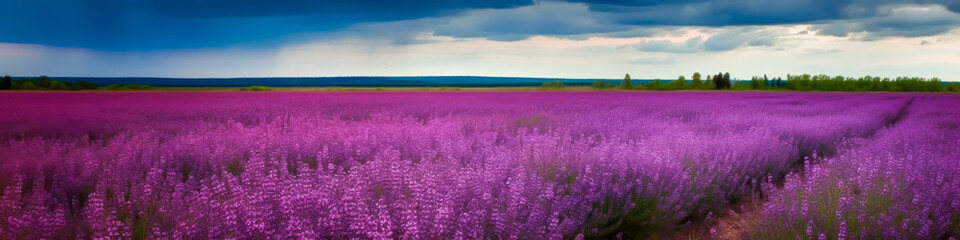 beautiful field of violet spring, summer, flowers, generative ai