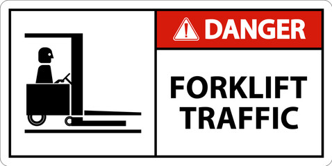 Danger Forklift traffic Floor Sign On White Background