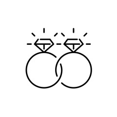 Lesbian same sex marriage. Two diamond engagement rings. Pixel perfect, editable stroke icon