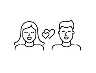 Happy couple in love. Girl and young man romantic attraction. Pixel perfect, editable stroke icon