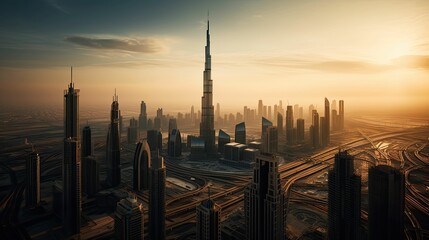 Fototapeta na wymiar A Stunning Panoramic View of Burj Khalifa in Dubai Created by Generative AI