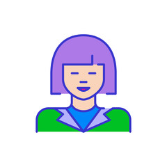 Pale skinned Asian woman. Bold color cartoon style simplistic minimalistic icon for marketing and branding