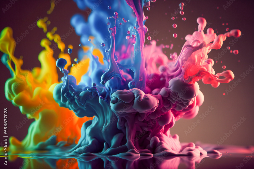 Aufkleber colorful paint or ink flowing on a reflective surface. created with generative ai technology.