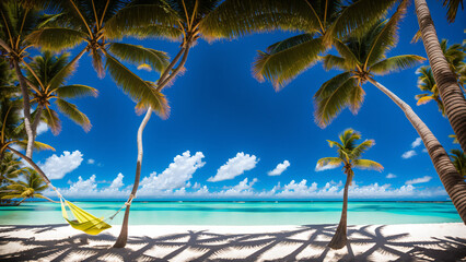 Fototapeta na wymiar beach with palm trees and sea generative ai