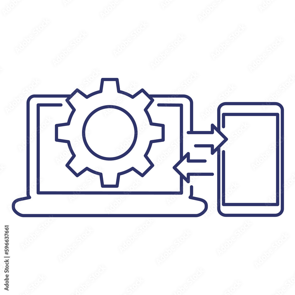 Poster data synchronization between laptop and smart phone line icon