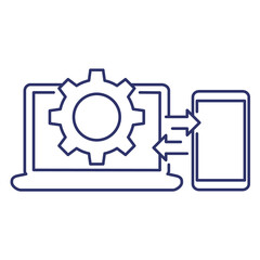 data synchronization between laptop and smart phone line icon