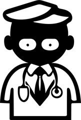 Doctor logo design in black and white, vector illustration of a physician