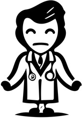 Doctor logo design in black and white, vector illustration of a physician