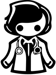 Doctor logo design in black and white, vector illustration of a physician