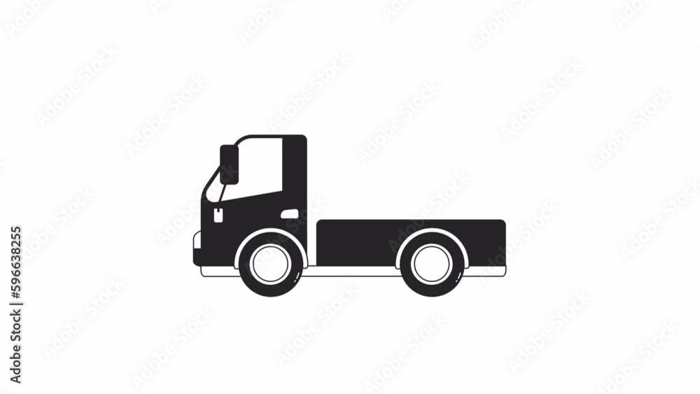Poster animated bw van with open back. black and white thin line icon 4k video footage for web design. deli