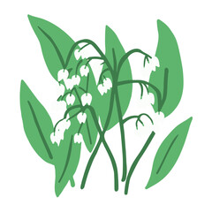Vector illustration of lily of the valley, simple, minimalistic, hand drawn, bright, aesthetic flower