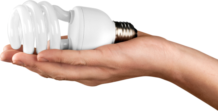 Hand Holding Energy Efficient Bulb - Isolated