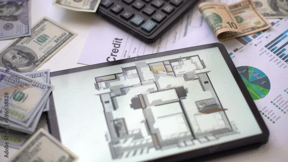 Aufkleber modern business workplace with stock market data application on a digital tablet, mobile banking int