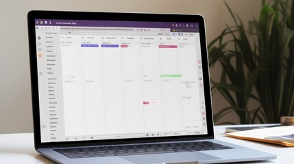 A computer screen with an open calendar, scheduling a virtual team meeting
