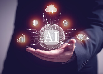 Artificial intelligence concept. Business people use AI as a tool to do various tasks. Financial, Business, Industry, Technology, Communication, Data Collection, security.