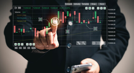 concept of stock trading. Business people use chart data to consider in stock trading. Strategies for stock trading. stock portfolio growth. Businessman or trader using trading tools.