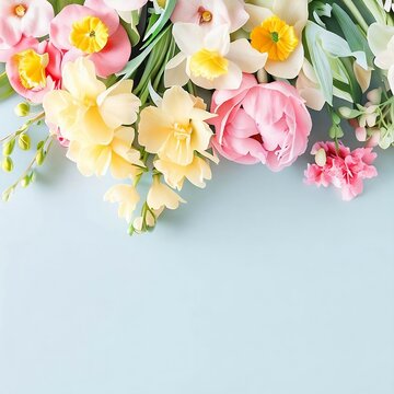 Colorful flowers and beautiful floral banner image for Mother's Day, Women's Day, flower blossom, romantic, and Valentine's Day.