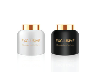 luxury cosmetic packaging white and black With gold lid and space for isolated vector illustration.