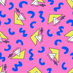 90s inspired retro geometric abstract seamless pattern. Digital paper. Playful geometry. Y2k nostalgia background.