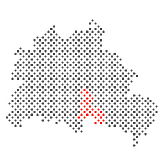 Bezirk Neukölln in Berlin rot markiert auf Karte aus dunklen Punkten