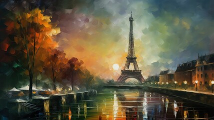 Fototapeta na wymiar Aesthetic Watercolor Art of the Eiffel Tower: A Generative AI-Produced Masterpiece