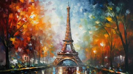 Foto op Canvas Aesthetic Watercolor Art of the Eiffel Tower: A Generative AI-Produced Masterpiece © jambulart
