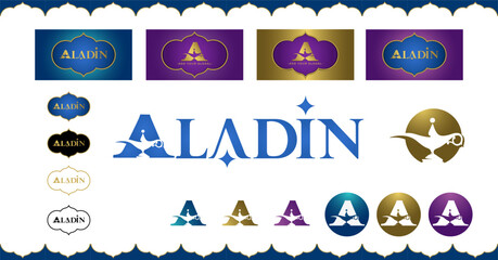 Letter A logo with the Aladdin's magic lamp. Theme property for theme party. Best for restaurant, fashion, Islamic and architecture logo.
