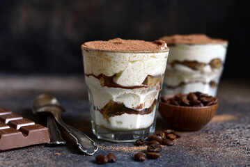 Tiramisu - italian dessert with mascarpone , biscuit and coffee.