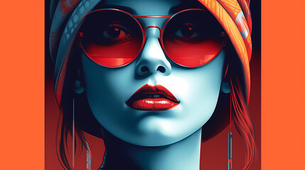 Illustration einer Frau mit Sonnenbrille. Künstlerisch Pop-Art