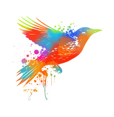 Abstract colorful flying starling from blots. Tattoo. Graffiti style. Vector illustration. Freedom