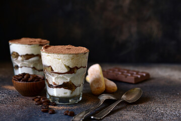 Tiramisu - italian dessert with mascarpone , biscuit and coffee.