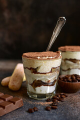 Tiramisu - italian dessert with mascarpone , biscuit and coffee.