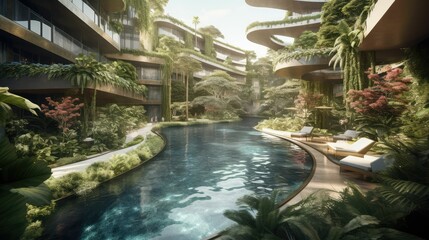 A Luxurious Getaway: Generative AI-Generated Views of a Resort's Swimming Pool