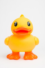 Quacking his way through life. Shot of a rubber duck against a studio background.