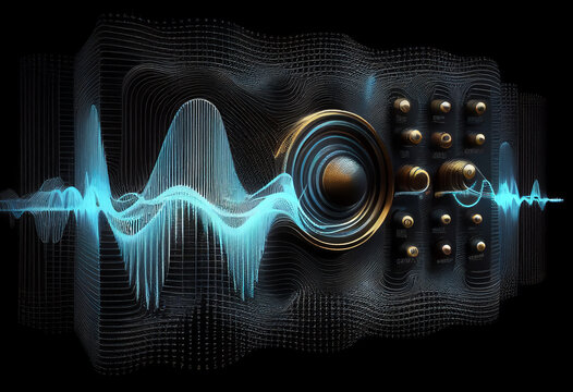 Audio radio soundwave scope signal as an abstract background depicting a sampled music sound wave frequency showing its amplitude, computer Generative AI stock illustration image
