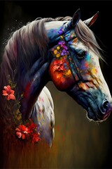 Fototapeta na wymiar Colorful horse, art, illustration, grunge, painting, Generated ai, generative, ai
