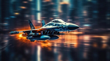Multirole fighter aircraft at high speed, motion blur created with generative AI technology - obrazy, fototapety, plakaty