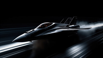 Multirole fighter aircraft at high speed, motion blur created with generative AI technology