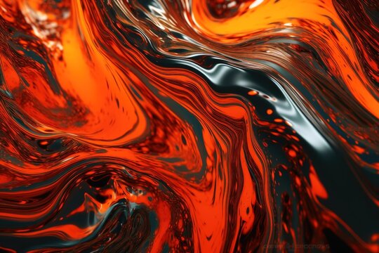 Flowing hot liquid steel background texture created with generative AI technology.