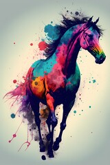 Obraz na płótnie Canvas Colorful horse, art, illustration, grunge, painting, Generated ai, generative, ai