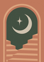 Architecture stairs elements and moon poster illustration.