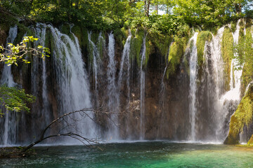 Turquoise water waterfalls in Plitvice national park - Croatia